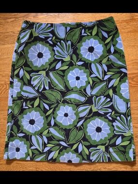 Sigrid Olsen Green and Blue Floral Patterned Lined Velour Skirt